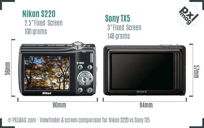 Nikon S220 vs Sony TX5 Screen and Viewfinder comparison