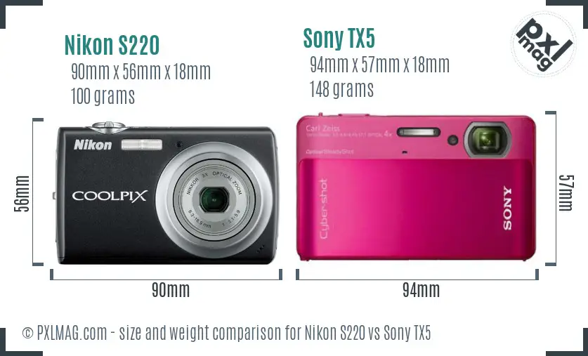 Nikon S220 vs Sony TX5 size comparison