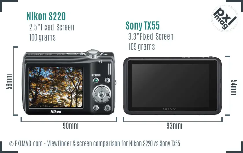 Nikon S220 vs Sony TX55 Screen and Viewfinder comparison