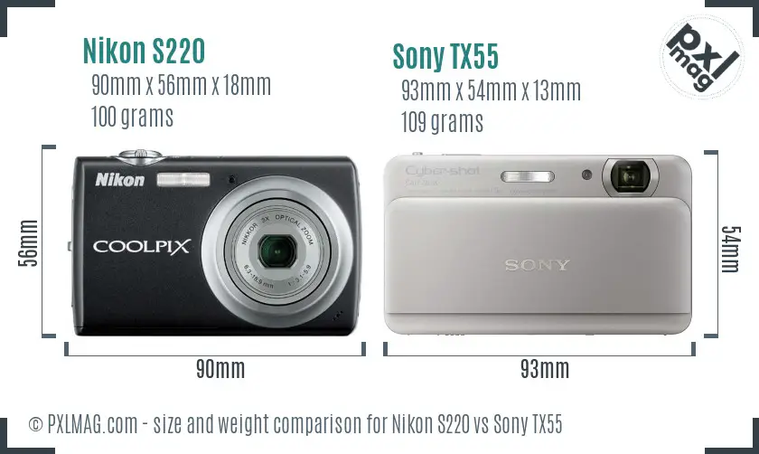 Nikon S220 vs Sony TX55 size comparison