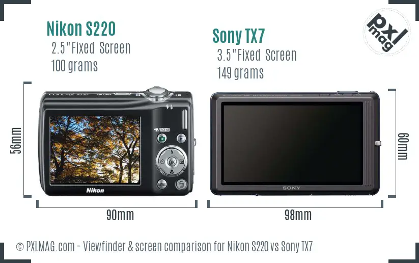 Nikon S220 vs Sony TX7 Screen and Viewfinder comparison