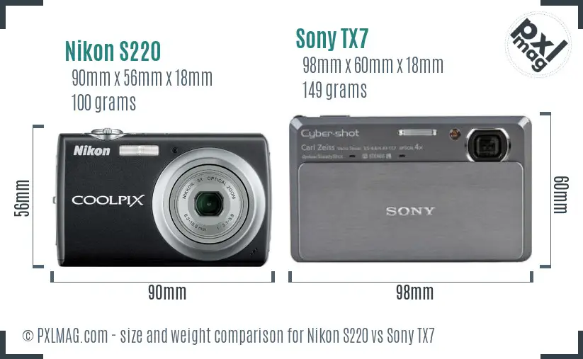 Nikon S220 vs Sony TX7 size comparison