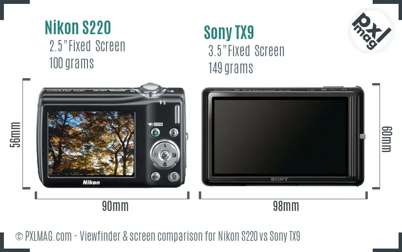 Nikon S220 vs Sony TX9 Screen and Viewfinder comparison