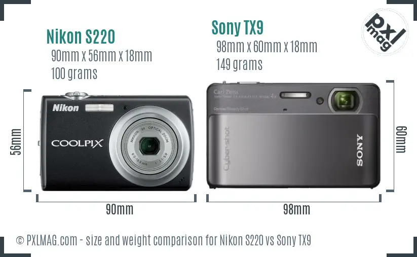 Nikon S220 vs Sony TX9 size comparison