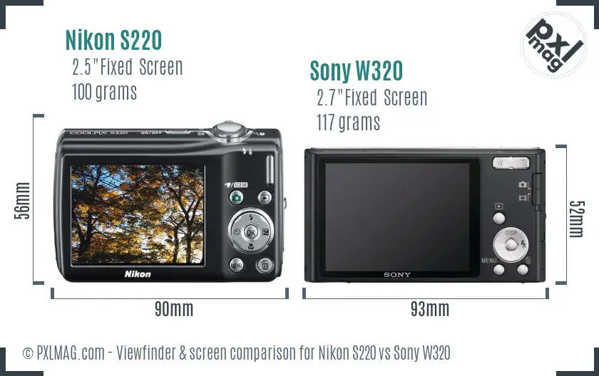 Nikon S220 vs Sony W320 Screen and Viewfinder comparison