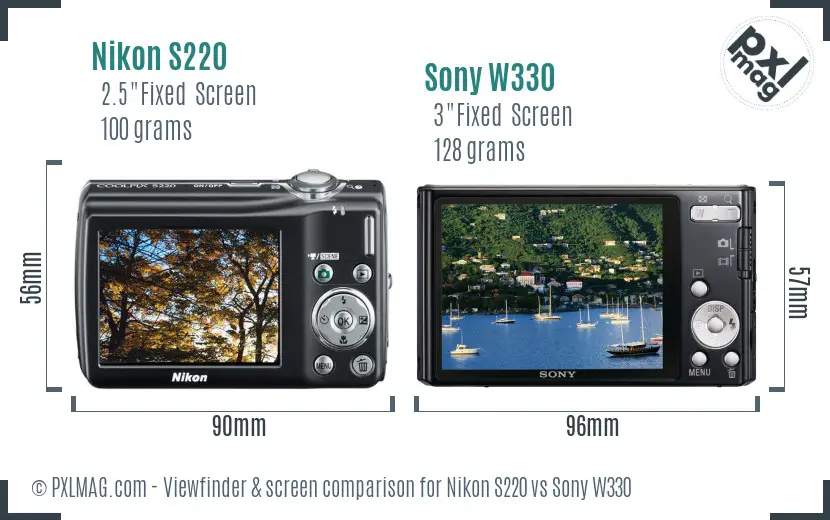 Nikon S220 vs Sony W330 Screen and Viewfinder comparison