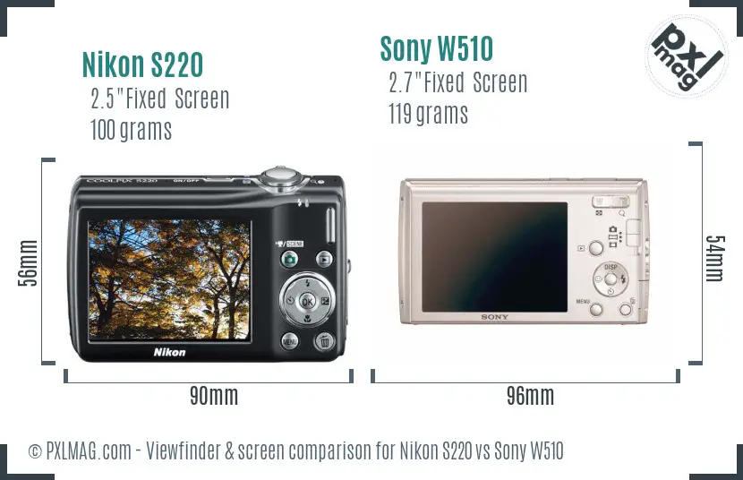 Nikon S220 vs Sony W510 Screen and Viewfinder comparison