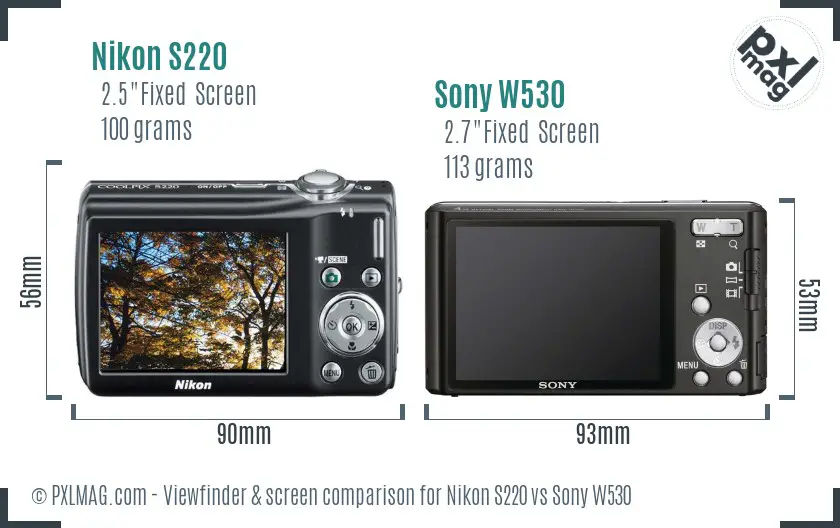 Nikon S220 vs Sony W530 Screen and Viewfinder comparison