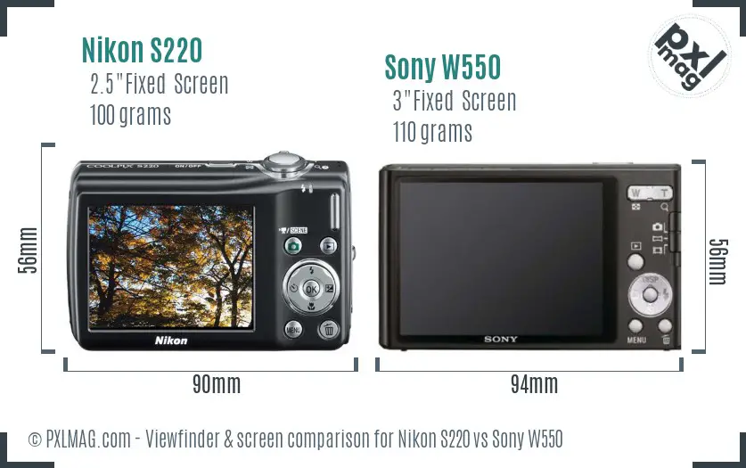 Nikon S220 vs Sony W550 Screen and Viewfinder comparison