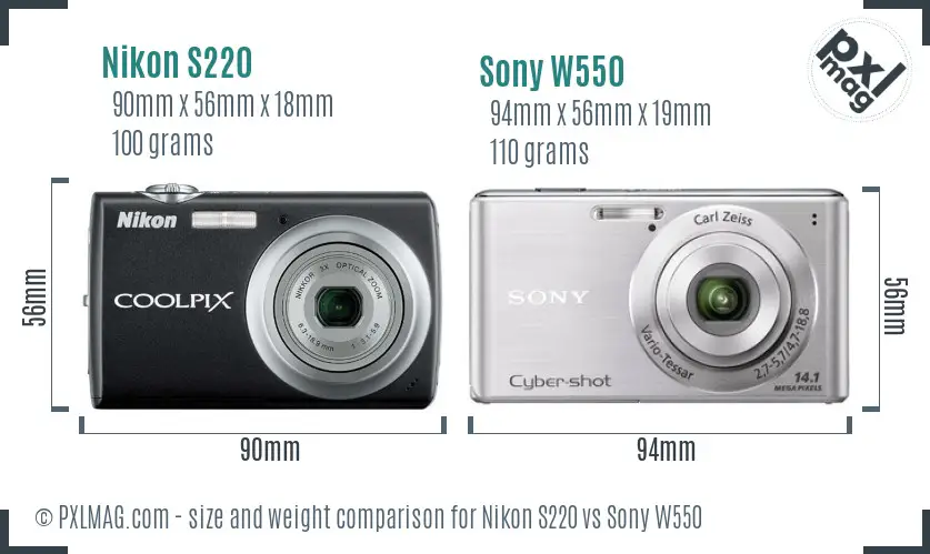 Nikon S220 vs Sony W550 size comparison