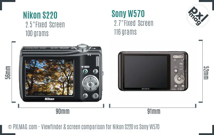 Nikon S220 vs Sony W570 Screen and Viewfinder comparison