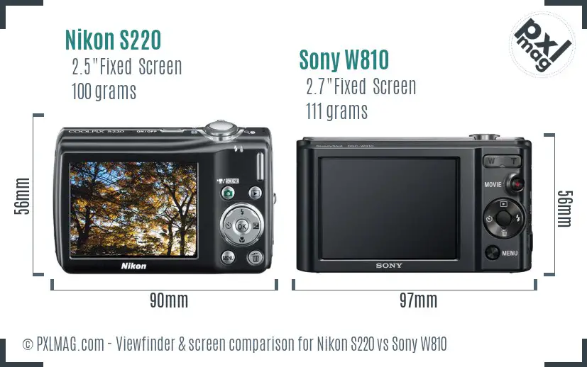 Nikon S220 vs Sony W810 Screen and Viewfinder comparison