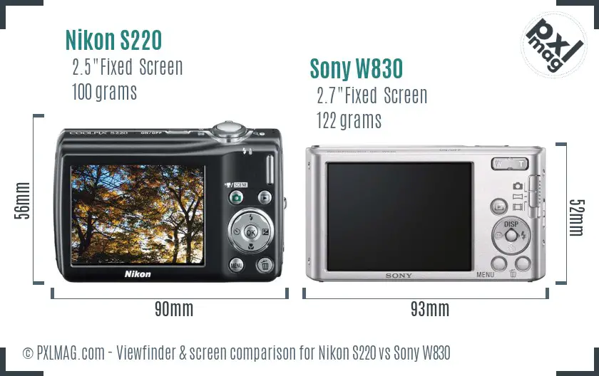 Nikon S220 vs Sony W830 Screen and Viewfinder comparison