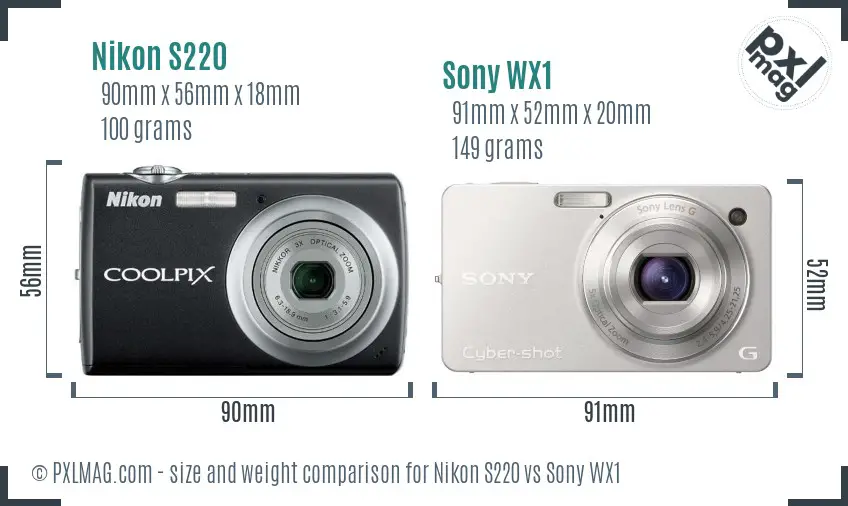 Nikon S220 vs Sony WX1 size comparison