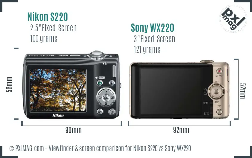 Nikon S220 vs Sony WX220 Screen and Viewfinder comparison
