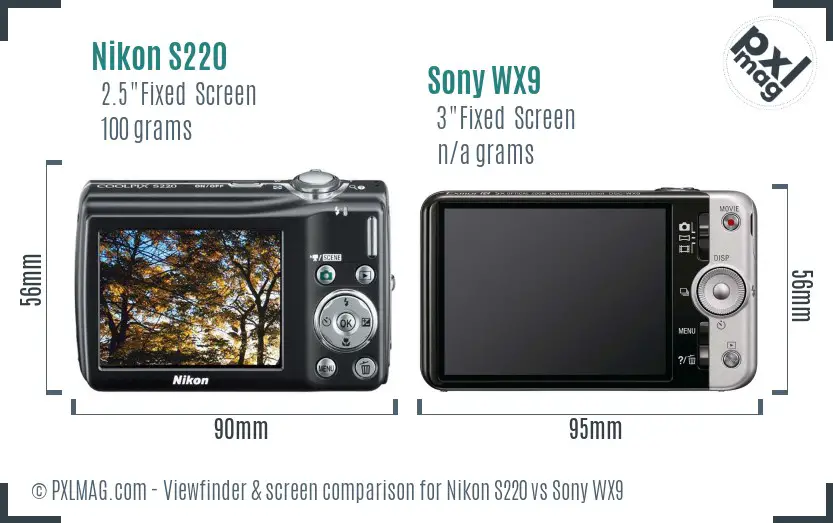 Nikon S220 vs Sony WX9 Screen and Viewfinder comparison