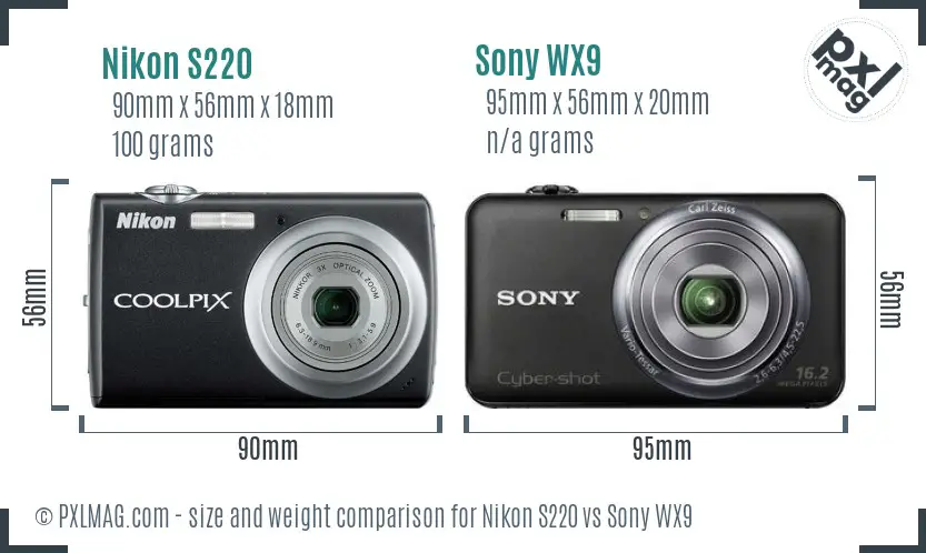Nikon S220 vs Sony WX9 size comparison
