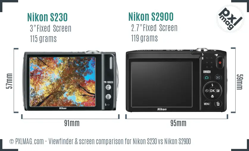 Nikon S230 vs Nikon S2900 Screen and Viewfinder comparison
