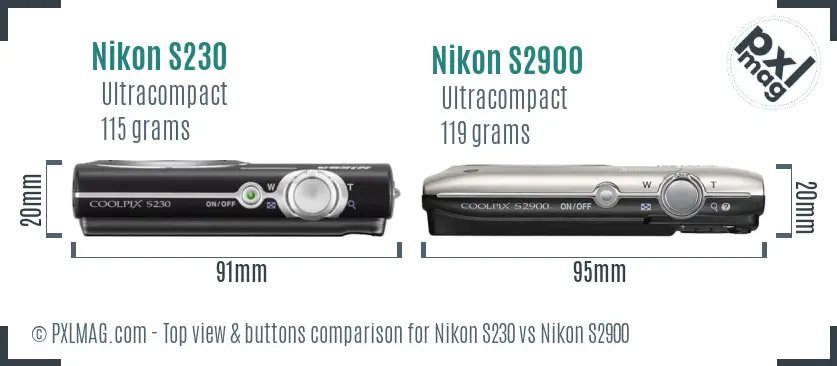 Nikon S230 vs Nikon S2900 top view buttons comparison