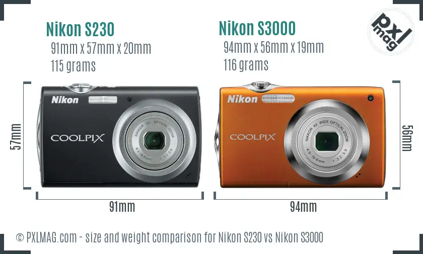 Nikon S230 vs Nikon S3000 size comparison