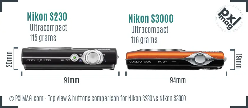 Nikon S230 vs Nikon S3000 top view buttons comparison