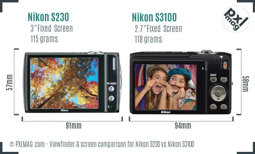Nikon S230 vs Nikon S3100 Screen and Viewfinder comparison