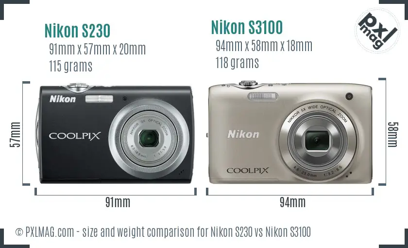 Nikon S230 vs Nikon S3100 size comparison