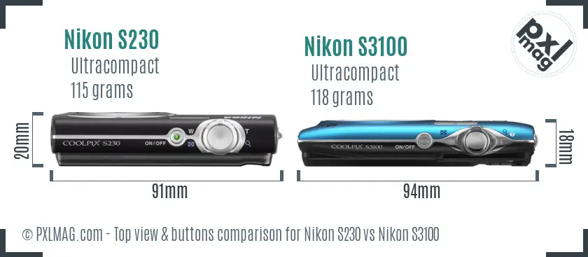 Nikon S230 vs Nikon S3100 top view buttons comparison