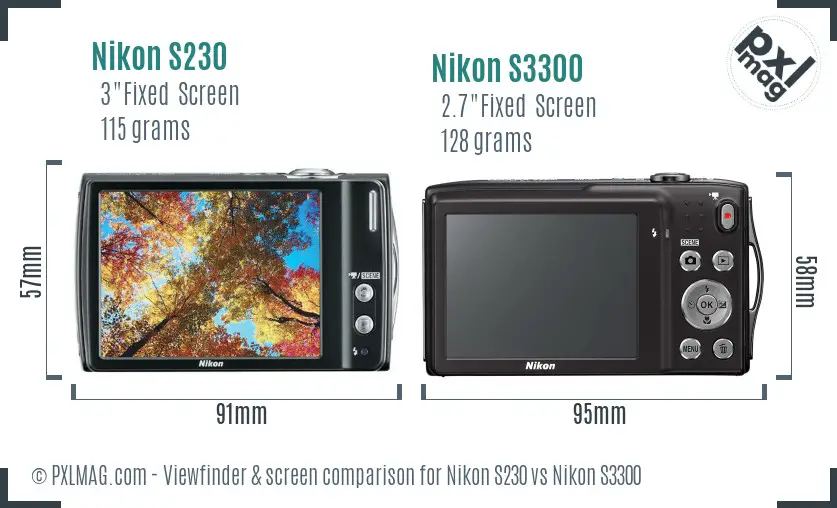 Nikon S230 vs Nikon S3300 Screen and Viewfinder comparison