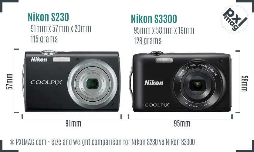 Nikon S230 vs Nikon S3300 size comparison