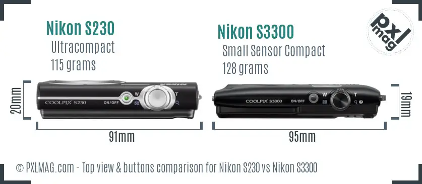 Nikon S230 vs Nikon S3300 top view buttons comparison