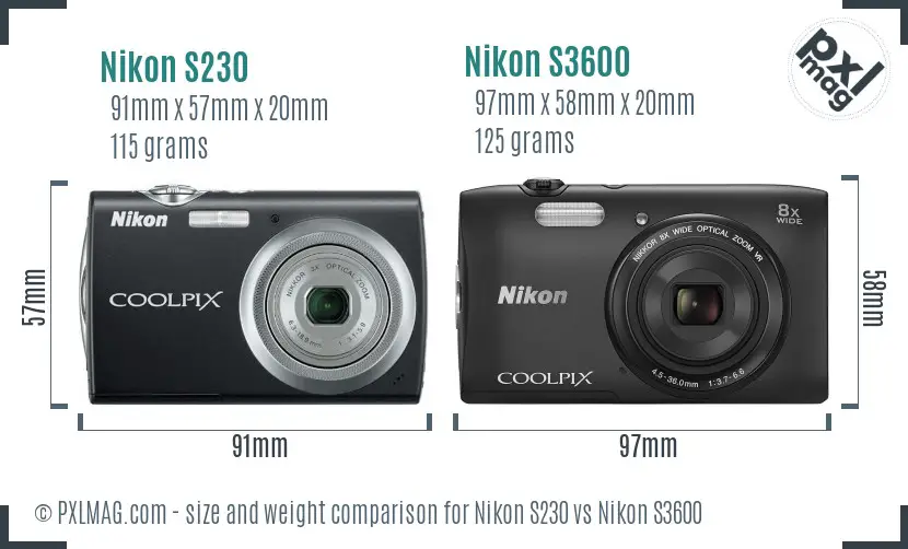 Nikon S230 vs Nikon S3600 size comparison