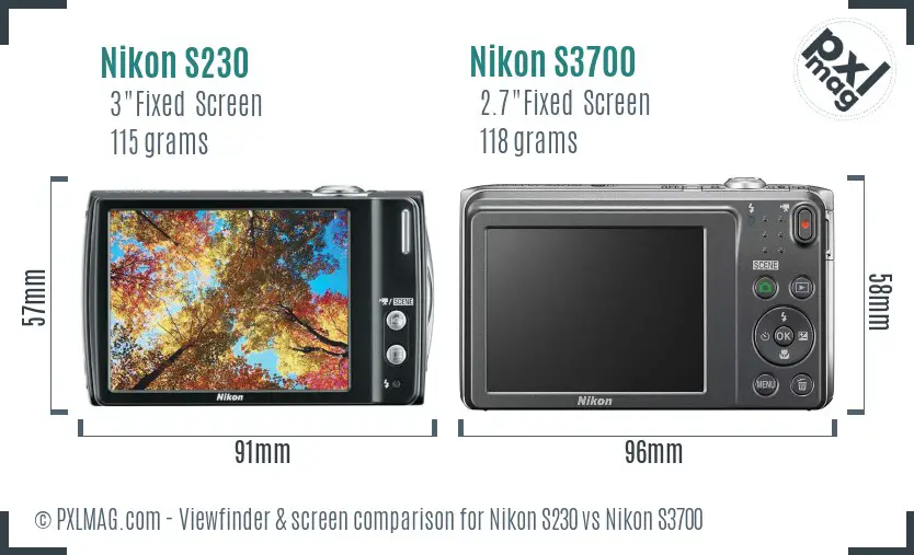 Nikon S230 vs Nikon S3700 Screen and Viewfinder comparison