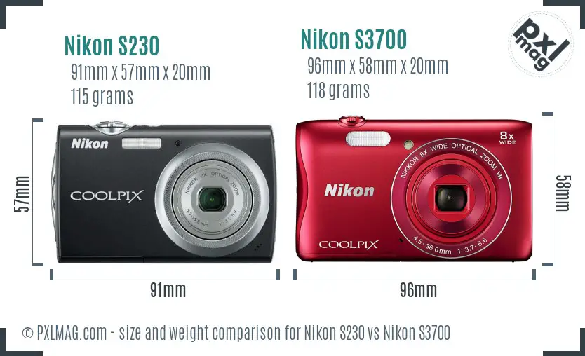 Nikon S230 vs Nikon S3700 size comparison