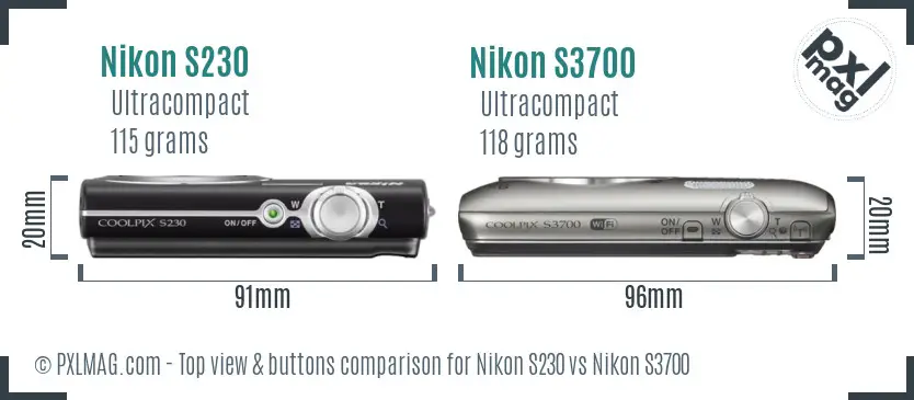Nikon S230 vs Nikon S3700 top view buttons comparison
