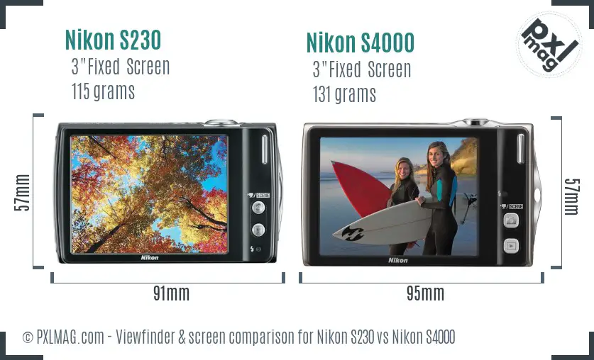 Nikon S230 vs Nikon S4000 Screen and Viewfinder comparison