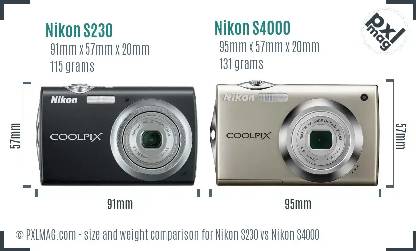 Nikon S230 vs Nikon S4000 size comparison