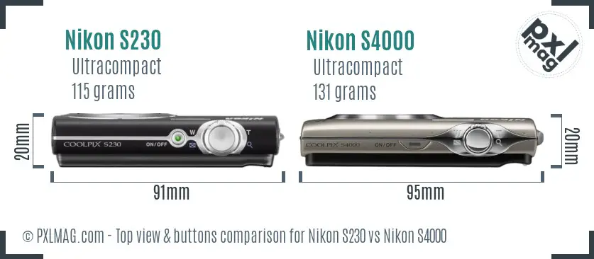 Nikon S230 vs Nikon S4000 top view buttons comparison