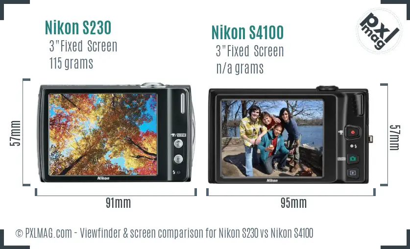 Nikon S230 vs Nikon S4100 Screen and Viewfinder comparison