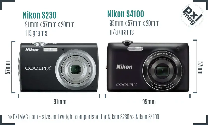 Nikon S230 vs Nikon S4100 size comparison