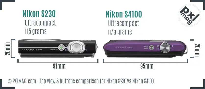 Nikon S230 vs Nikon S4100 top view buttons comparison