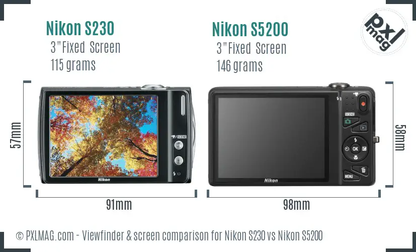 Nikon S230 vs Nikon S5200 Screen and Viewfinder comparison