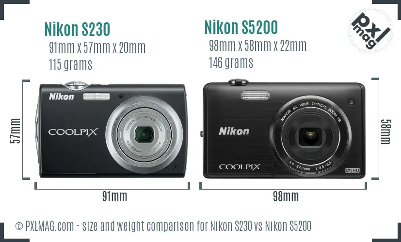 Nikon S230 vs Nikon S5200 size comparison