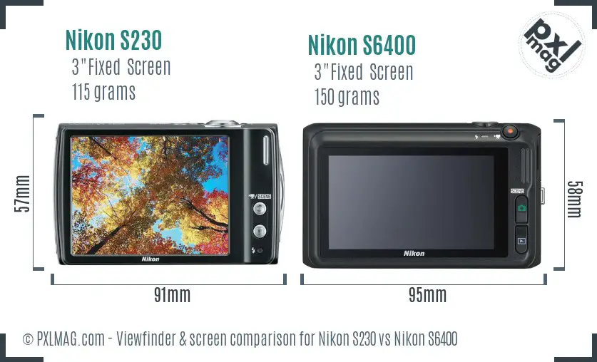 Nikon S230 vs Nikon S6400 Screen and Viewfinder comparison