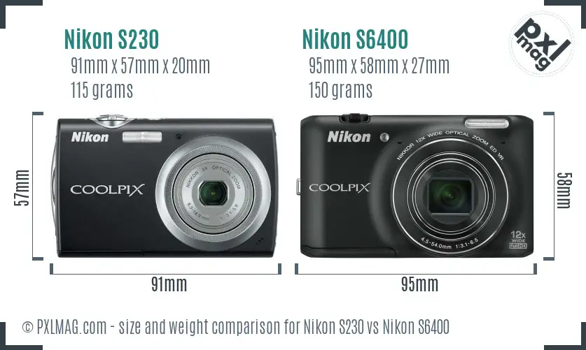Nikon S230 vs Nikon S6400 size comparison