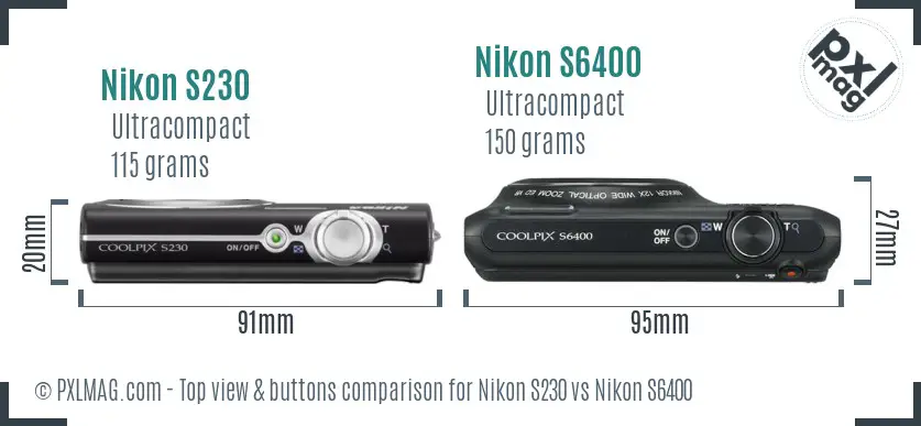 Nikon S230 vs Nikon S6400 top view buttons comparison