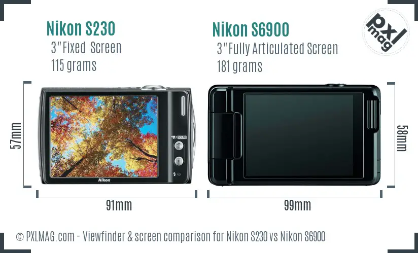 Nikon S230 vs Nikon S6900 Screen and Viewfinder comparison