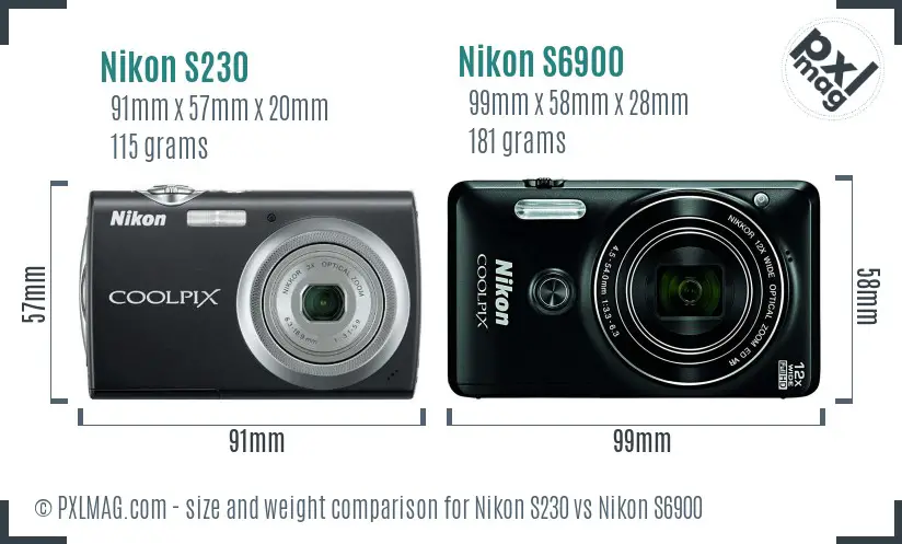Nikon S230 vs Nikon S6900 size comparison