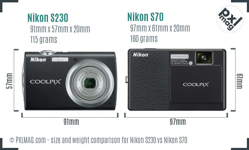 Nikon S230 vs Nikon S70 size comparison