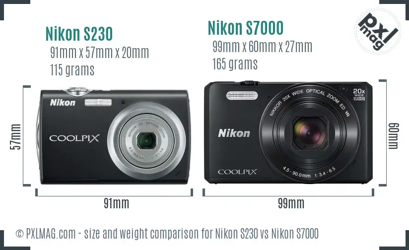 Nikon S230 vs Nikon S7000 size comparison